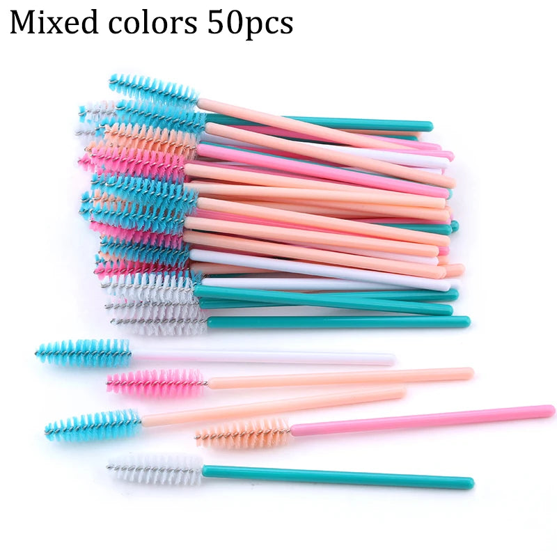 50pcs/set Professional Eyebrow Mascara Wand Applicator Eyelash Brush Wholesale Disposable Lash Wands Eyelash Extension Supplies