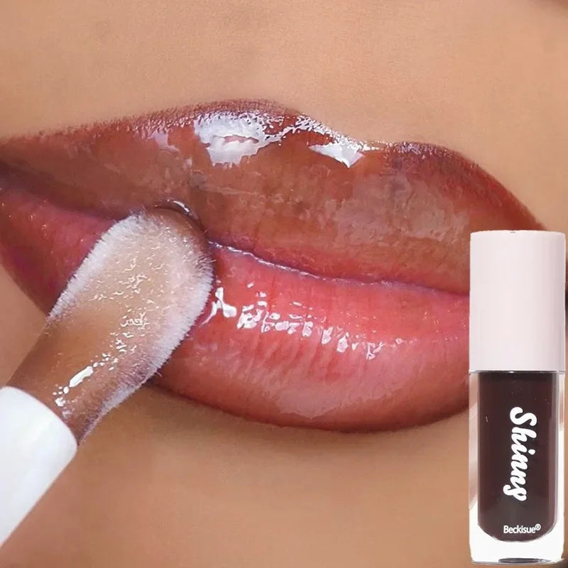Translucent Black Sugar Lip Oil Water Gloss Jelly Mirror Lip Glaze Lipstick Lip Make Up Women Beauty Nonstick Cup Lip Gloss