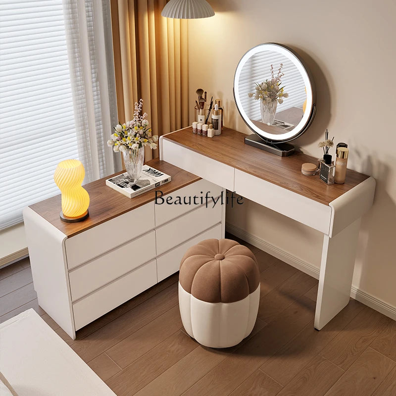 Cream style dresser integrated retractable modern simple solid wood makeup table