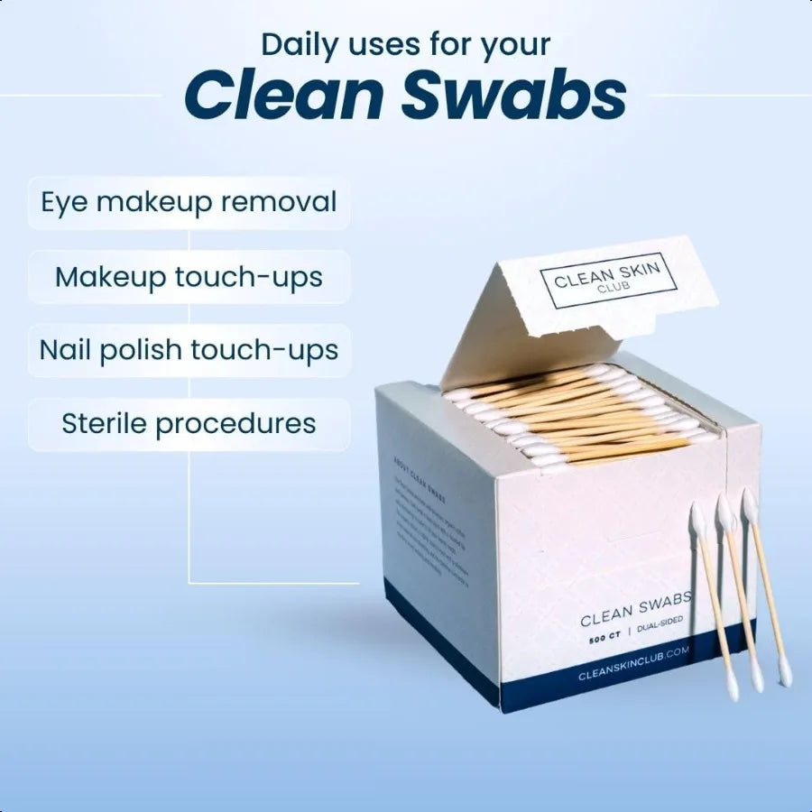 Clean Swabs 500CT One Pointed Tip Biodegradable + Organic Cotton Bamboo Makeup Nail Polish Touchups ChlorineFree Hypoallergenic