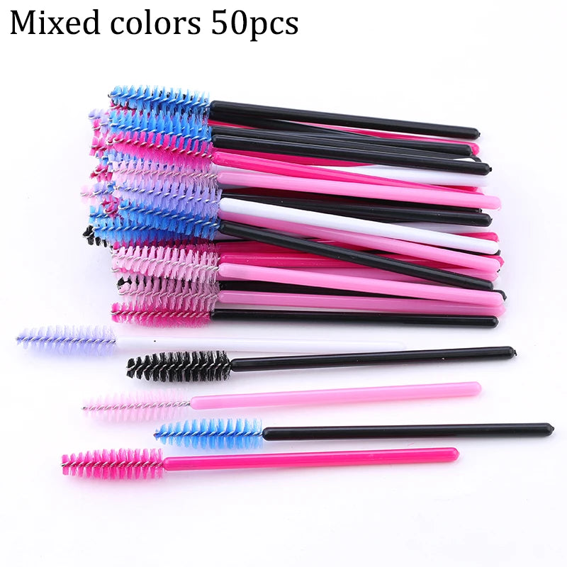 50pcs/set Professional Eyebrow Mascara Wand Applicator Eyelash Brush Wholesale Disposable Lash Wands Eyelash Extension Supplies