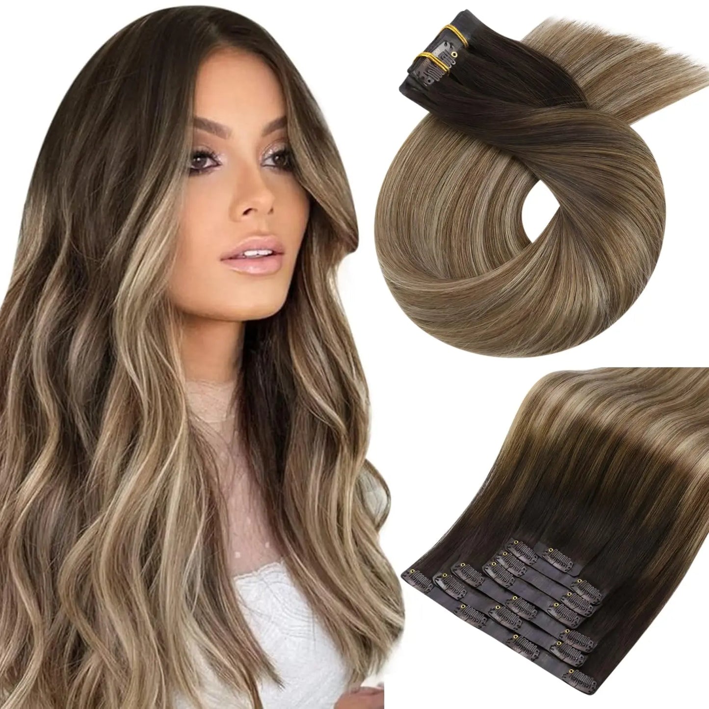 Moresoo Seamless Invisible PU Clip in Hair Extensions 100% Real Human Hair Remy Hair PU Clip in Extensions 7PCS 105G Full Head