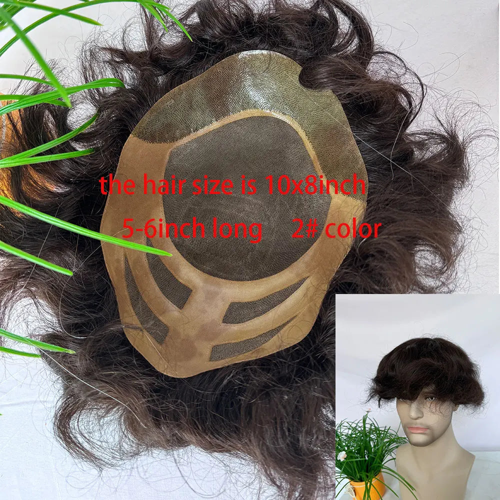 Human Hair Men Toupee Franch Lace Man's Hair Replacement System Wigs Mono Lace Hairpiece With PU Natural Black Color