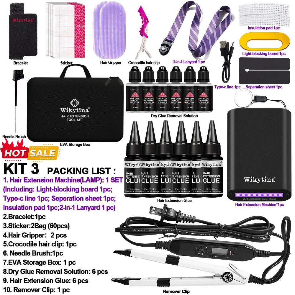 Professional UV Light Hair Extension Kit Complete Tool Set with UV Glue and Remover Machine - High-Quality Salon Styling Tools