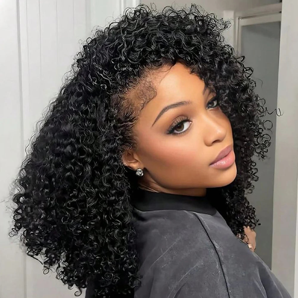 Alipearl Hair Brazilian Curly Human Hair Half Wig For Black Women Natural Looking 180% Density Easy Clip-in Topper Free Parting