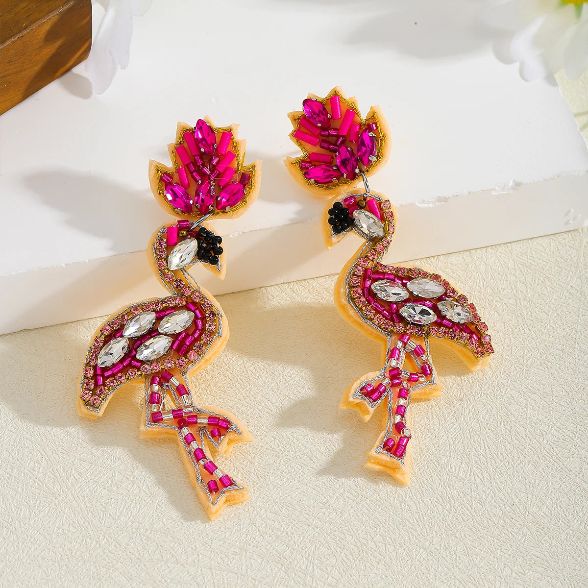 ZAA Exaggerated Rice Beads Bird Dangle Earrings For Women Bohemia Handmade Beaded Tassel Charm Earrings Orange Halloween Jewelry
