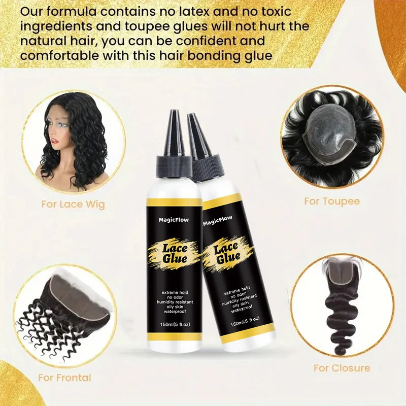 Lace Wig Glue Adhesive Waterproof Strong Hold Invisible Glue Wig Install Tools Kit Lasts 4 -6 Weeks 150ml