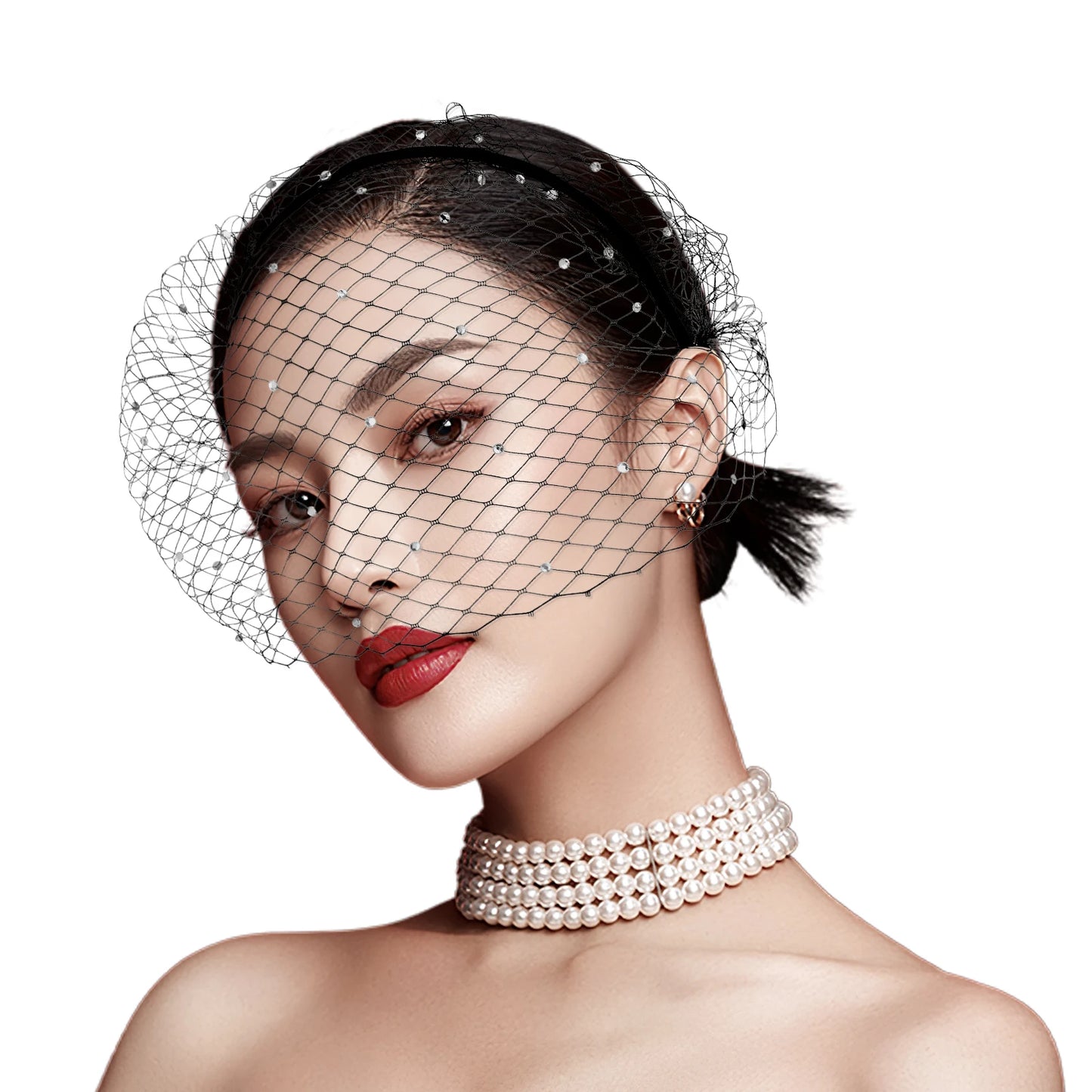 Headband Veil Fascinator - Black Mesh Birdcage Bridal Hair Accessory