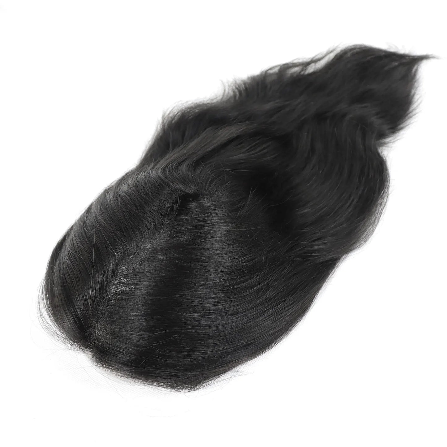 12Inch Long Hair Prosthesis Lace Front PU Toupee for Men Human Hair Natural Hairline Man's Wig Replacement System Black Brown