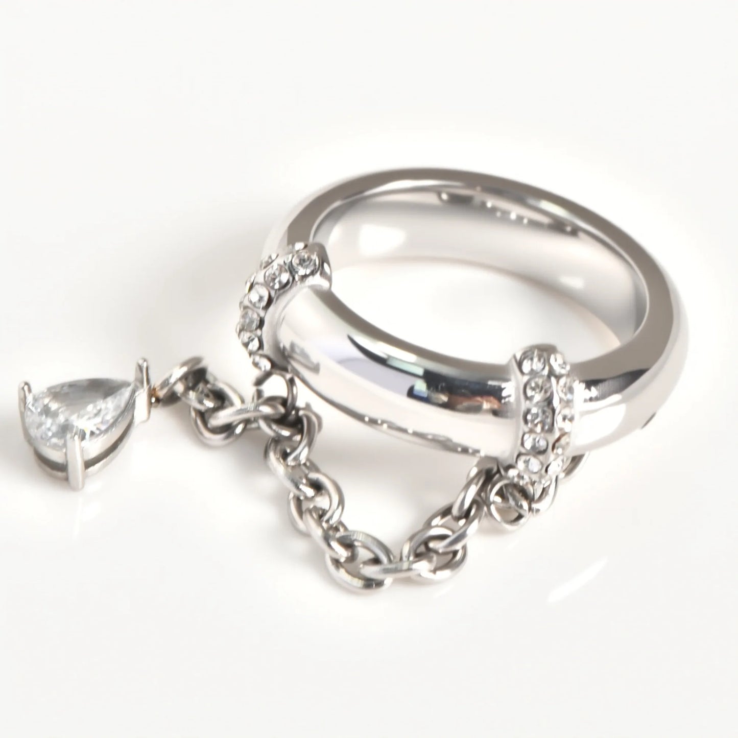 Stainless Steel 18k Gold Plated Tassel Drop Zircon Pendant Cz Stone Rings for Women Boho Luxury Tarnish Free Waterproof Jewelry