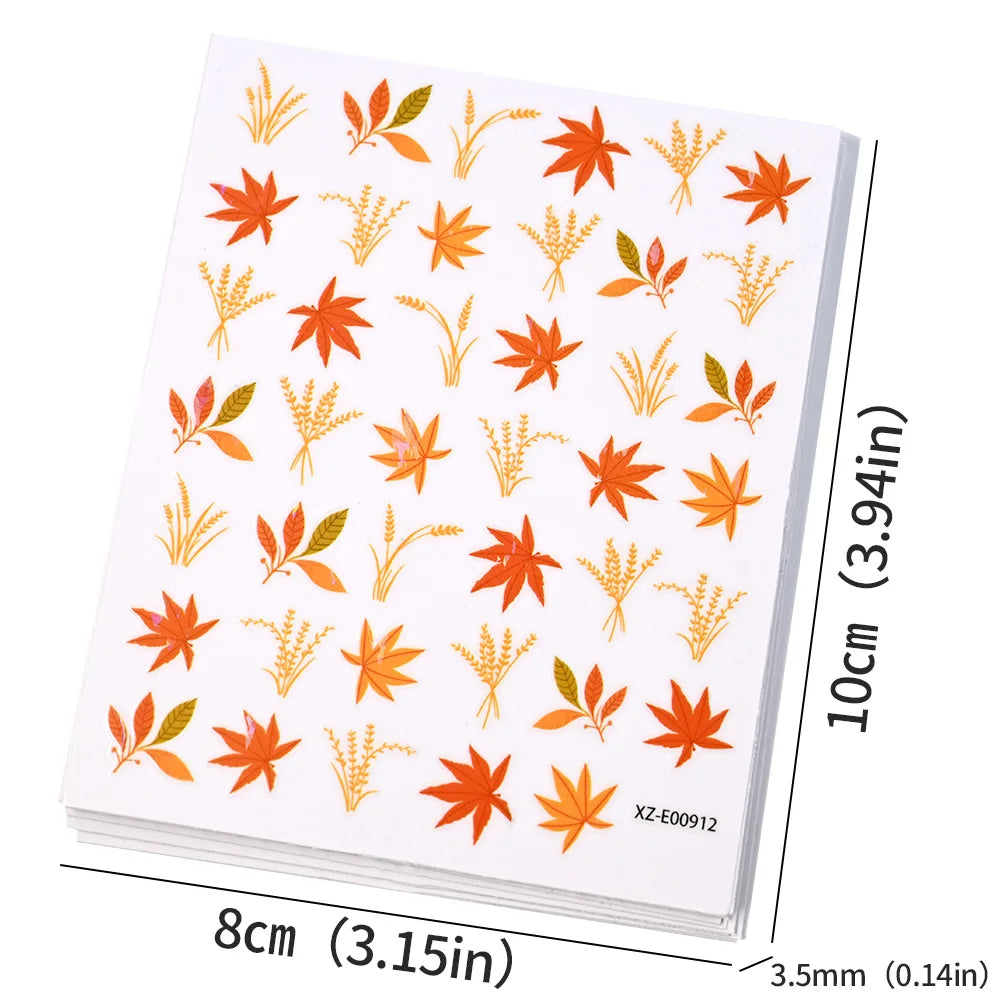 12Pcs Fall Maple Leaf Nail Decals Holographic Laser Maple Leaves Nail Art Sticker Self-Adhesive Thanksgiving Day Nail Decoration