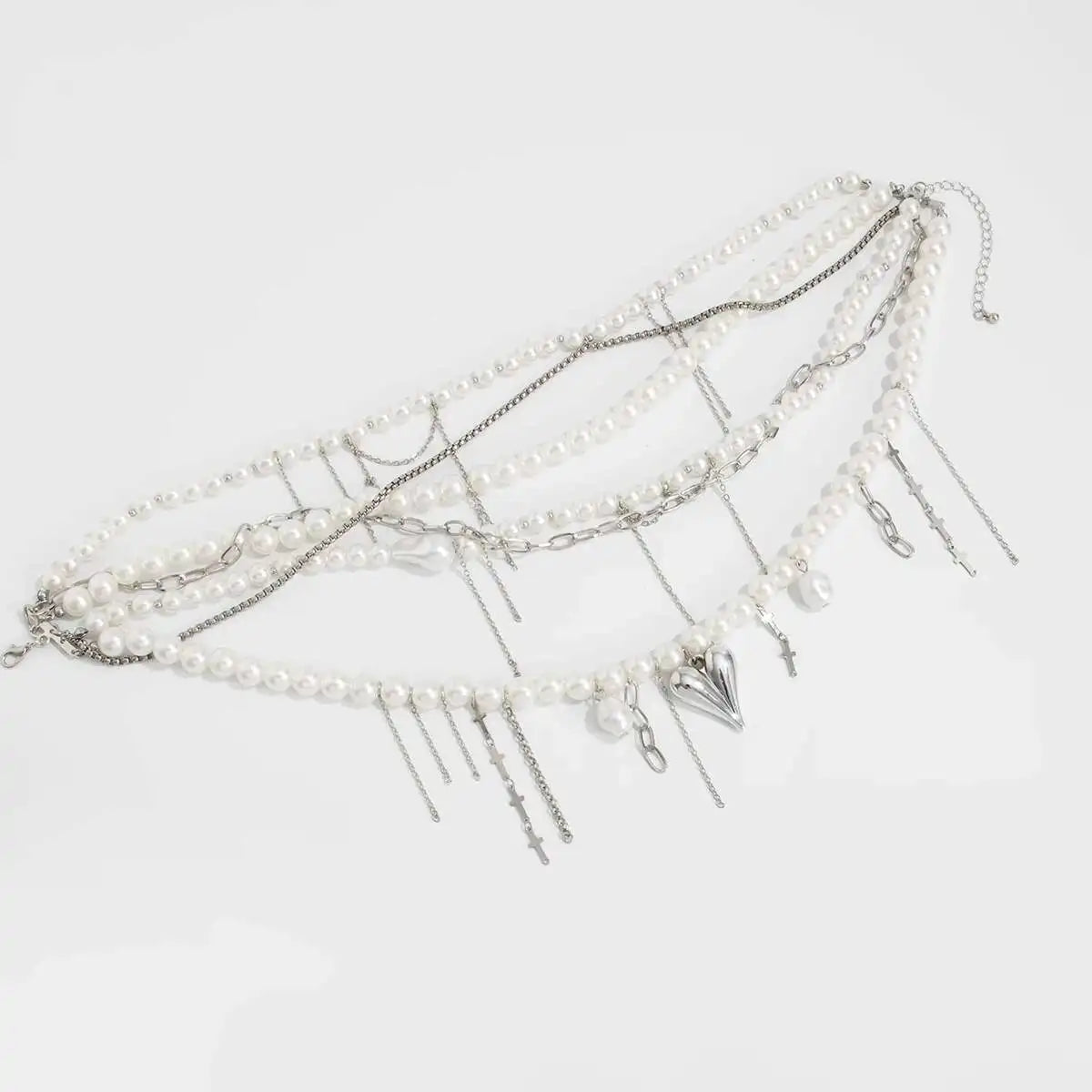 IngeSight.Z Exquisite Luxury Multilayer Imitation Pearl Tassel Choker Necklace Women New Heart Pendant Necklace Wedding Jewelry