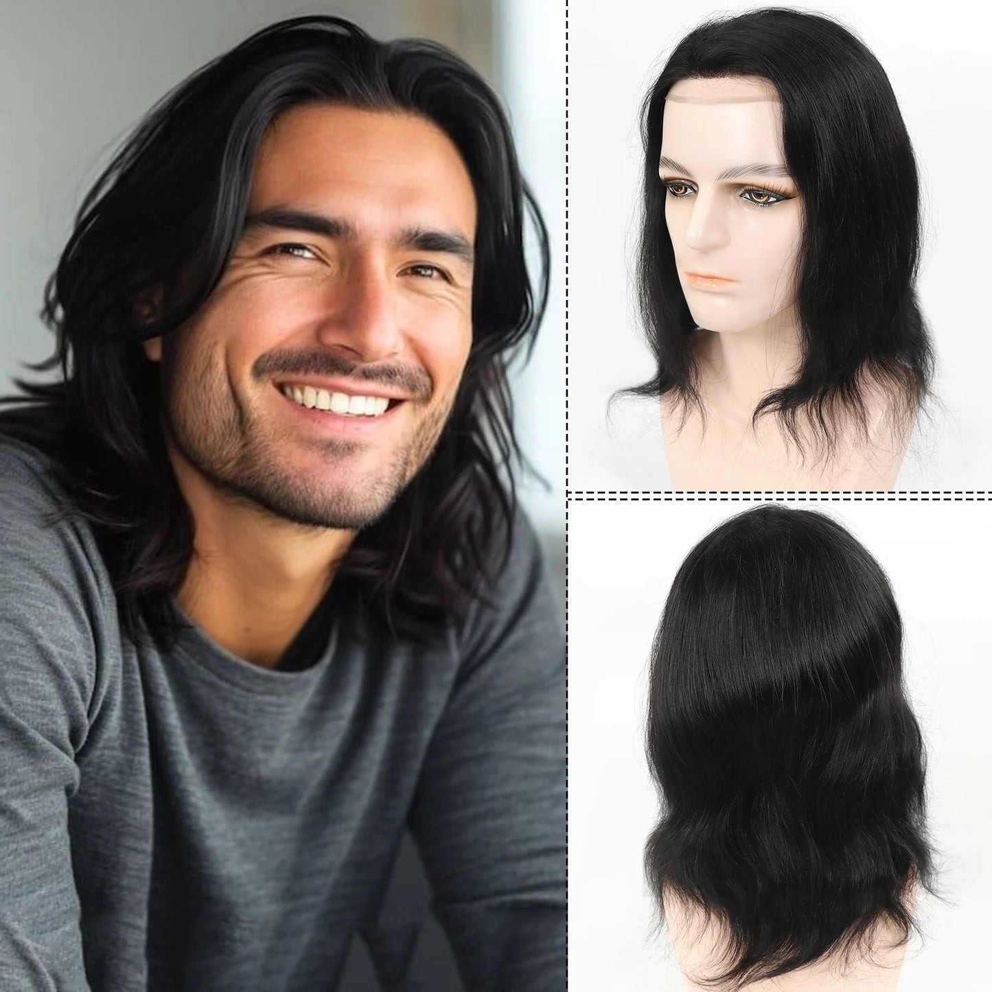 BIO /Full Skin PU Human Hair Men Toupee Blonde Colored 13" Long Straight Human Hair Wigs For Men Replacement Systems Hair Piece