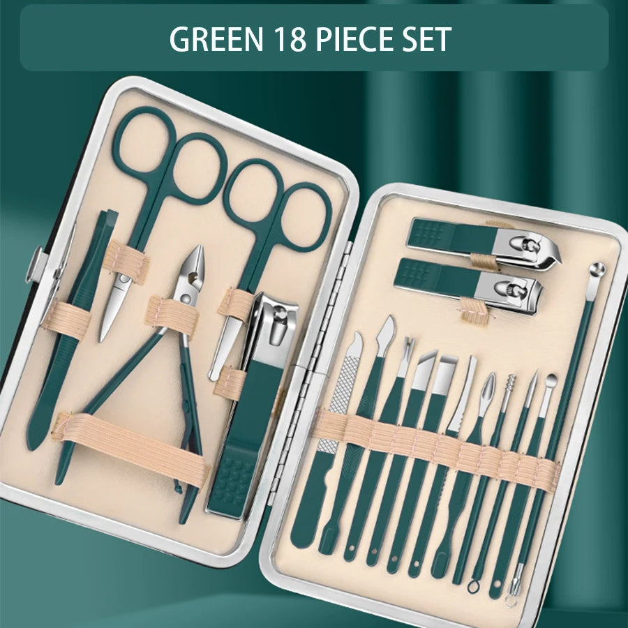 Professional Manicure Set 7-18 PCS Stainless Steel Nail Clipper Set Thick And Hard Nail Trimmer For Woman And Man Portable Set