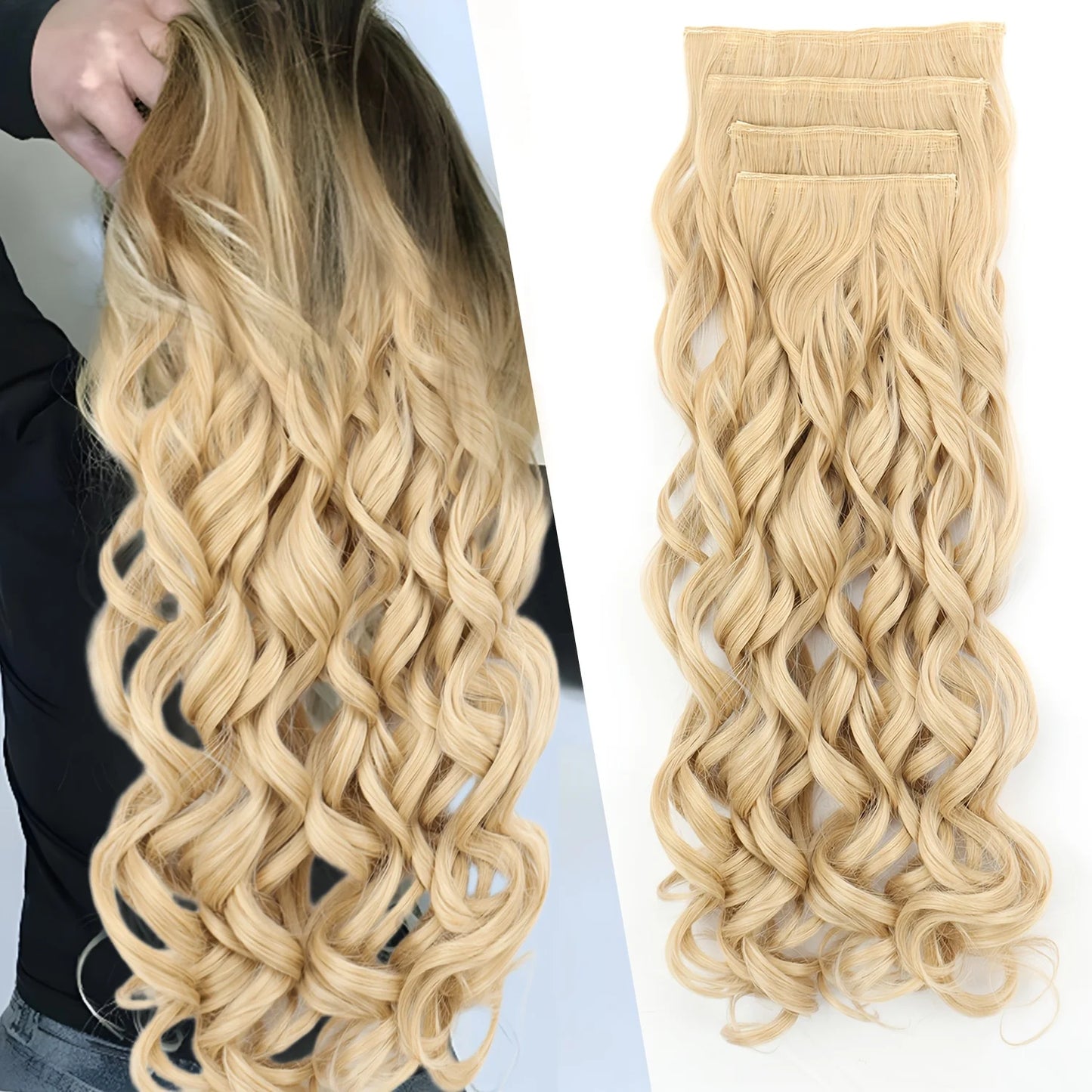 4PCS Clip-In Hair Extensions 20 Inch - Bouncy Wavy Dark Brown Hairpiece