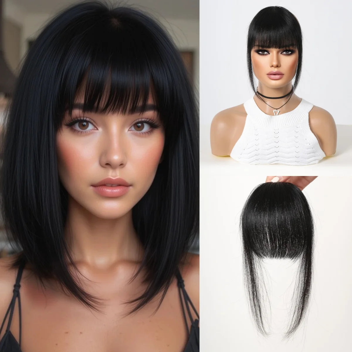 Clip in Bangs Hair Pieces Blonde Bangs Clip in Bangs Natural Color Fringe with Temple Real Human Hair for Women Easy Wear
