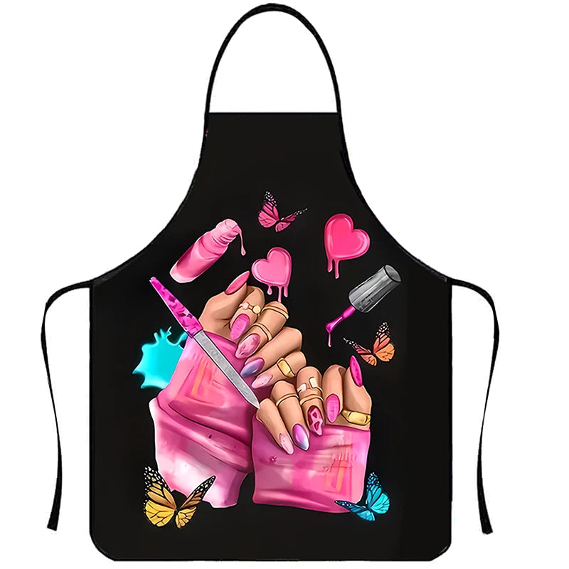 Nail Polish Printing Beauty Kitchen Women Apron Household Cleaning Pinafore Salon Home Cooking Baking Manicure Work Clothes