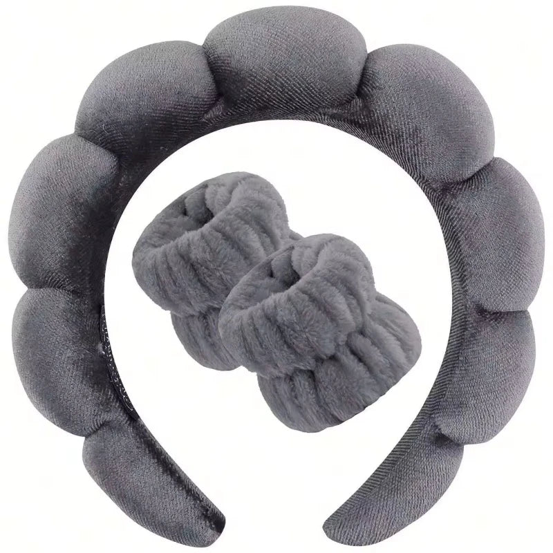 3 Piece Luxury Fiber Spa Headband and Wristband Set - Soft and Comfortable - Face Wash, Makeup Women's Hair Accessories Set