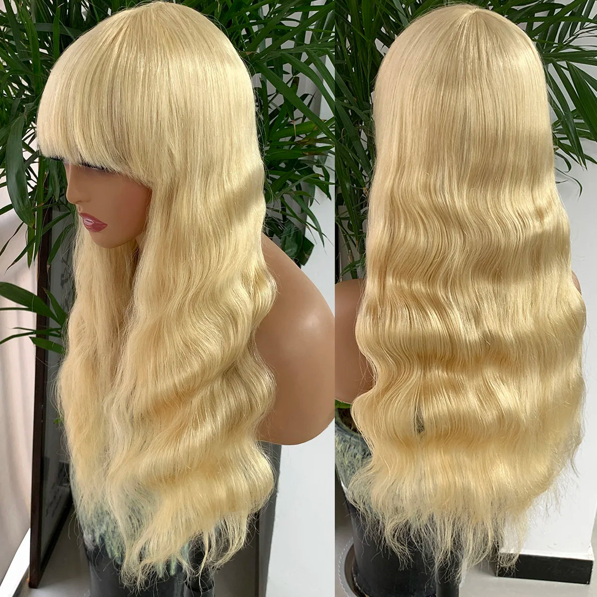 Blonde Human Hair Wig with Bangs 613# Full Machine Straight Human Hair Wigs Glueless Human Wigs Fringe Wigs For Woman HairUGo