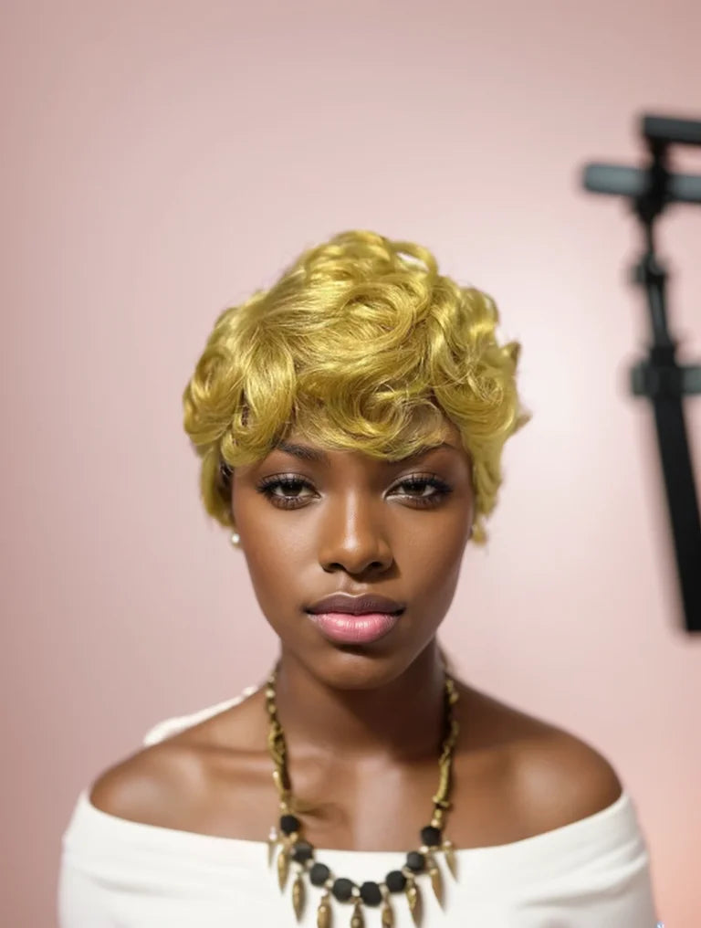 Short Curly Human Hair Wigs Perruques Humain Pour Femme Wig with Bangs Machine Pixie Cut Wig Afro Kinky Curly Wig Bob Wig