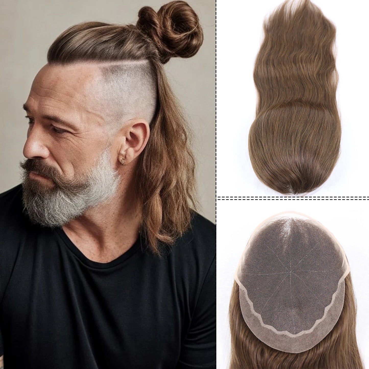 Black Human Hair Man Toupee Lace Pu Base Toupee For Men 16" Long Straight Human Hair Mens Wigs Replacement Systems Hair Piece