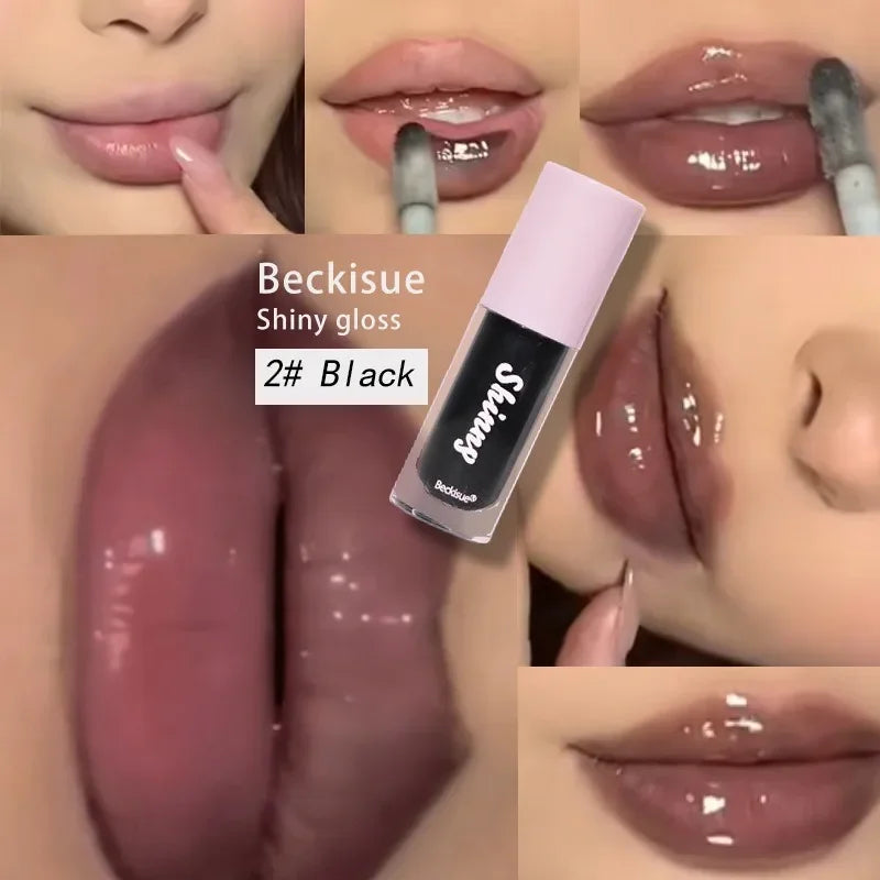 Translucent Black Sugar Lip Oil Water Gloss Jelly Mirror Lip Glaze Lipstick Lip Make Up Women Beauty Nonstick Cup Lip Gloss