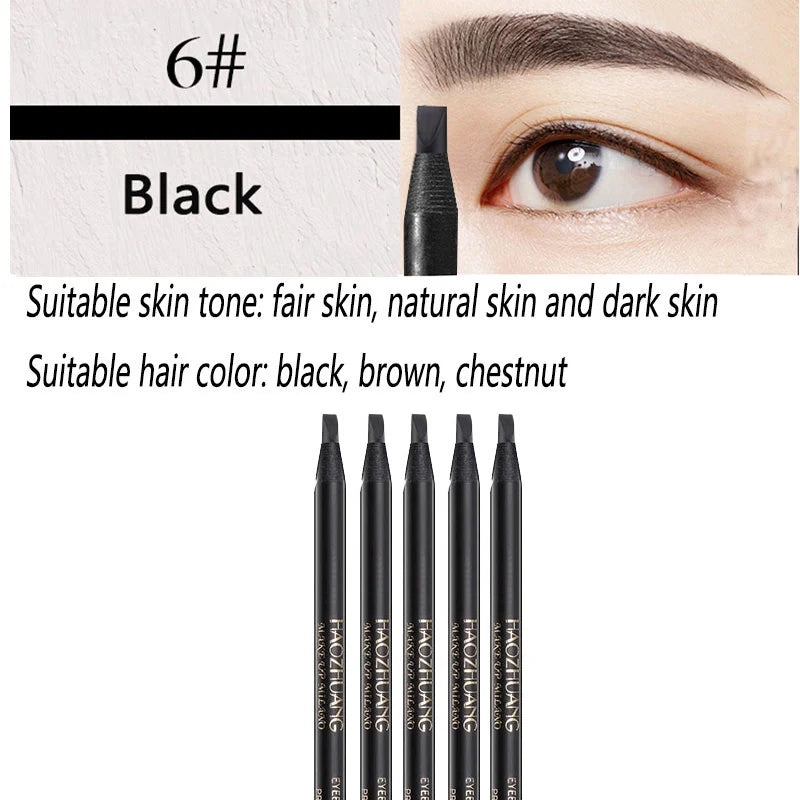 5PCS Haozhuang Eyebrow Pencil Brown Wholesale Cosmetic Pencil Product Natural Waterproof Long-Lasting Tattoo Brush Makeup Beauty