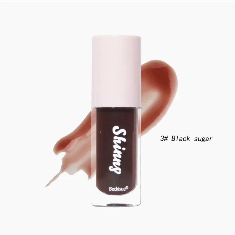 Translucent Black Sugar Lip Oil Water Gloss Jelly Mirror Lip Glaze Lipstick Lip Make Up Women Beauty Nonstick Cup Lip Gloss