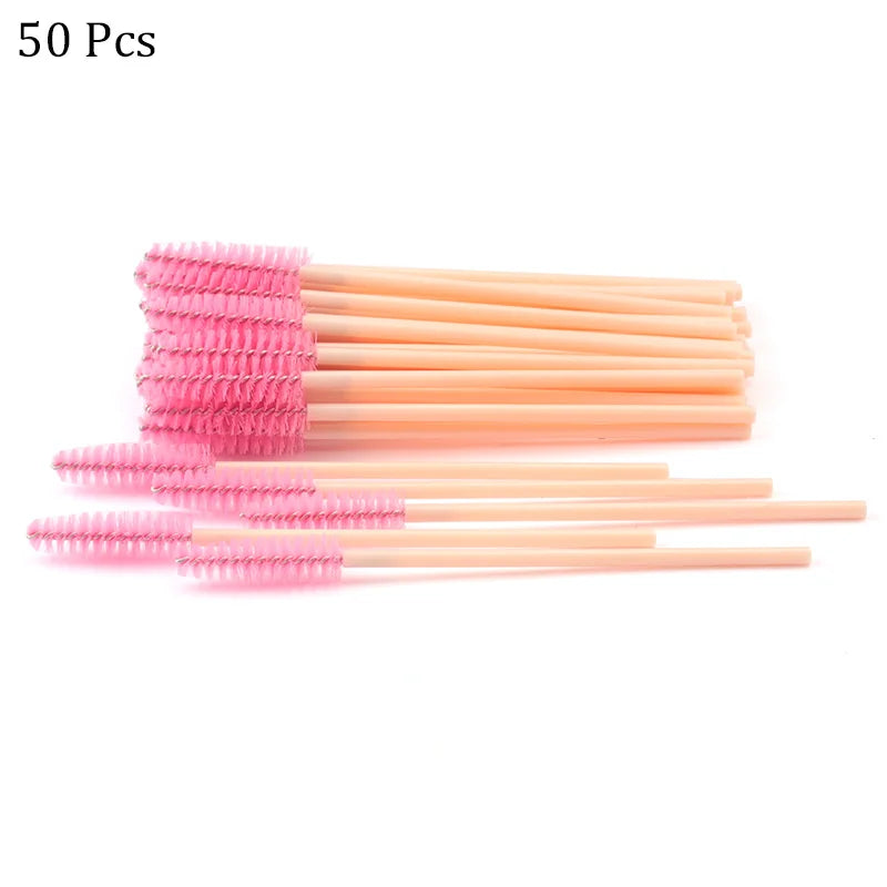 50pcs/set Professional Eyebrow Mascara Wand Applicator Eyelash Brush Wholesale Disposable Lash Wands Eyelash Extension Supplies