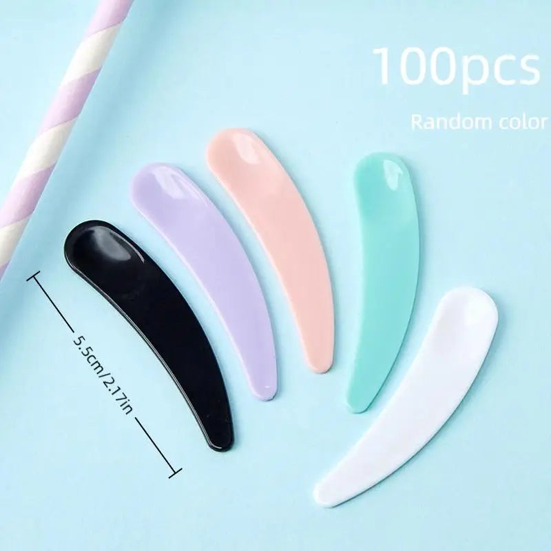 100 Pcs Beauty Makeup Sticks Mud Mixing Disposable Tools Facial Mask Stick Cosmetic Spatula Crescent Spoon DIY Face Mask Spoon