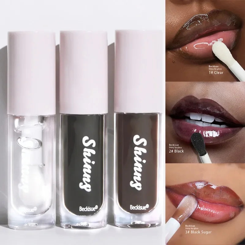 Translucent Black Sugar Lip Oil Water Gloss Jelly Mirror Lip Glaze Lipstick Lip Make Up Women Beauty Nonstick Cup Lip Gloss