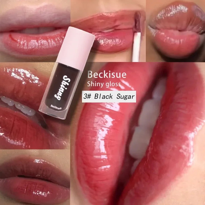 Translucent Black Sugar Lip Oil Water Gloss Jelly Mirror Lip Glaze Lipstick Lip Make Up Women Beauty Nonstick Cup Lip Gloss