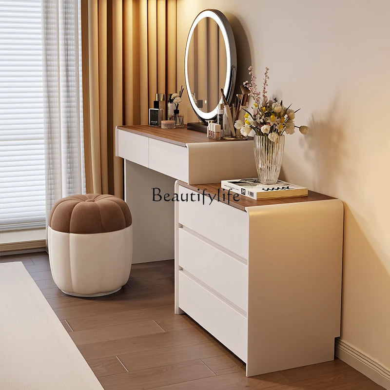 Cream style dresser integrated retractable modern simple solid wood makeup table