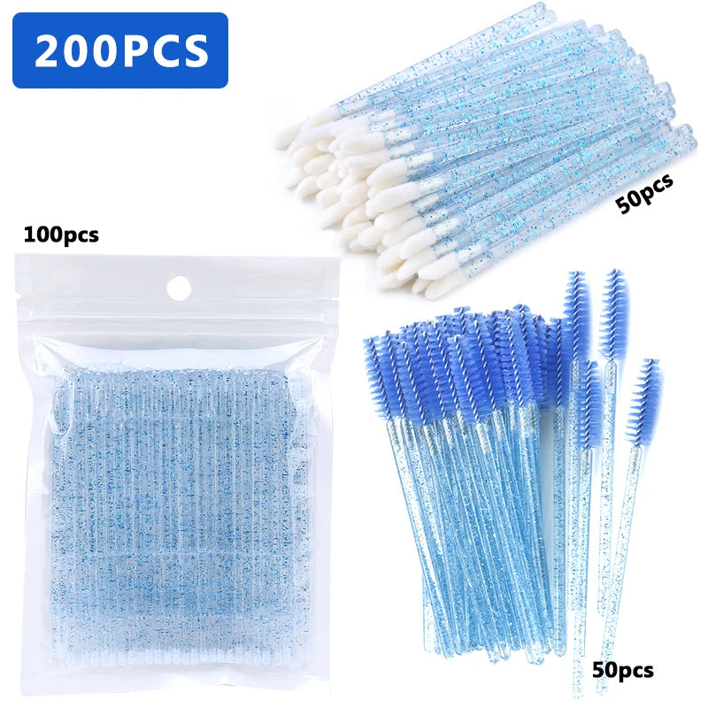 100/200Pcs Disposable Makeup Brush Crystal Lip Gloss Microbrush Mascara Wands Applicator Eyelash Extension Supplies Accessories