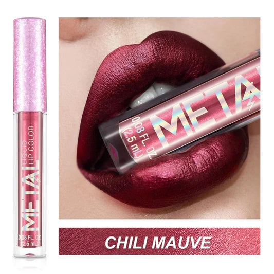 Glitter Metallic Liquid Lipstick Waterproof Shiny Shimmer Metal Lip Gloss Tint Non-Stick Cup Lipgloss Long Lasting Makeup Beauty