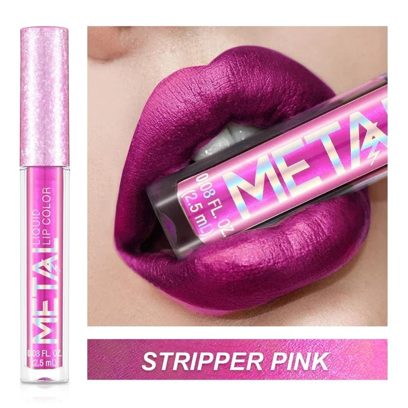 Glitter Metallic Liquid Lipstick Waterproof Shiny Shimmer Metal Lip Gloss Tint Non-Stick Cup Lipgloss Long Lasting Makeup Beauty