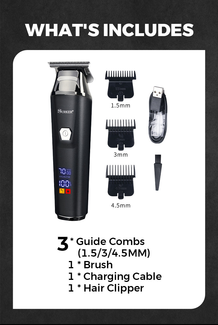 Household Digital Display Professional Electric Hair Clipper Set Portable USB Chargeable Electric Clipper Cordless Hair Trimmer