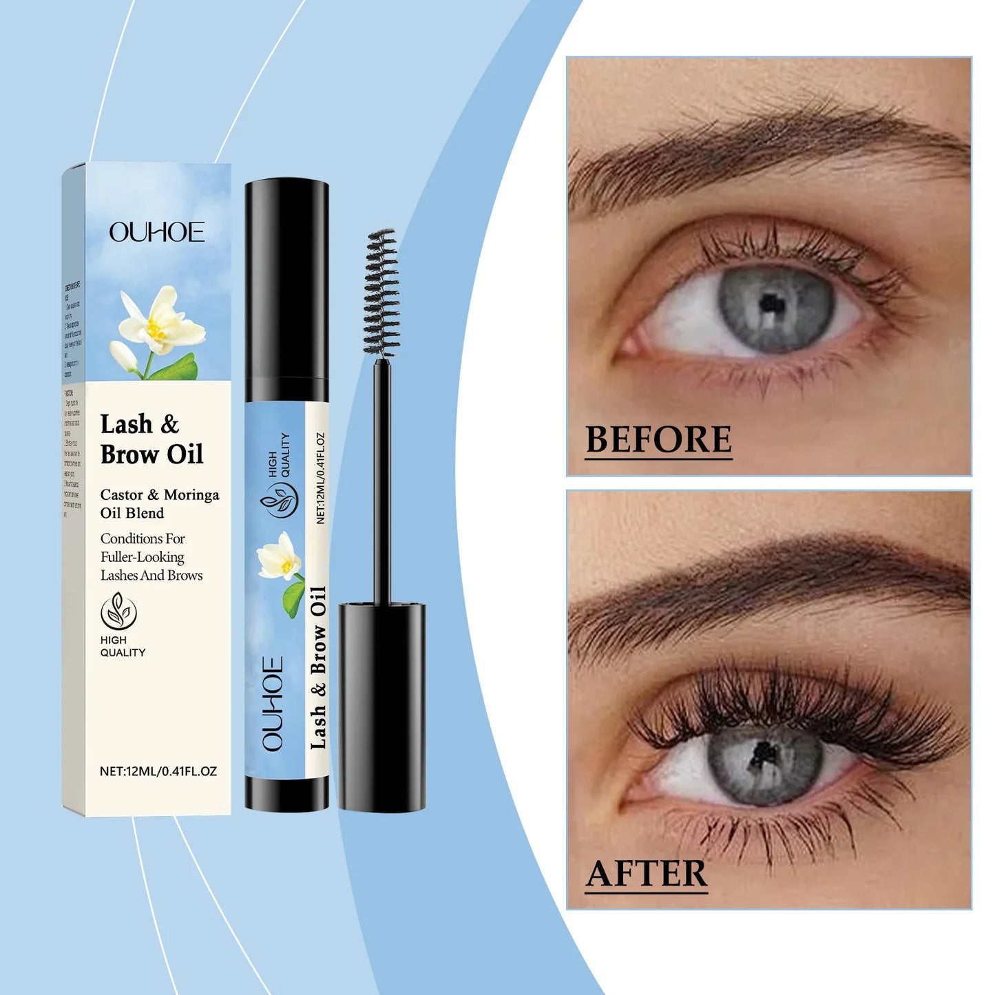OUHOE 12ML Mascara And Brow Oil Eyelash Eyebrow Care Natural Makeup, Black and Beautiful, Curly and Not Easy to Faint Mascara