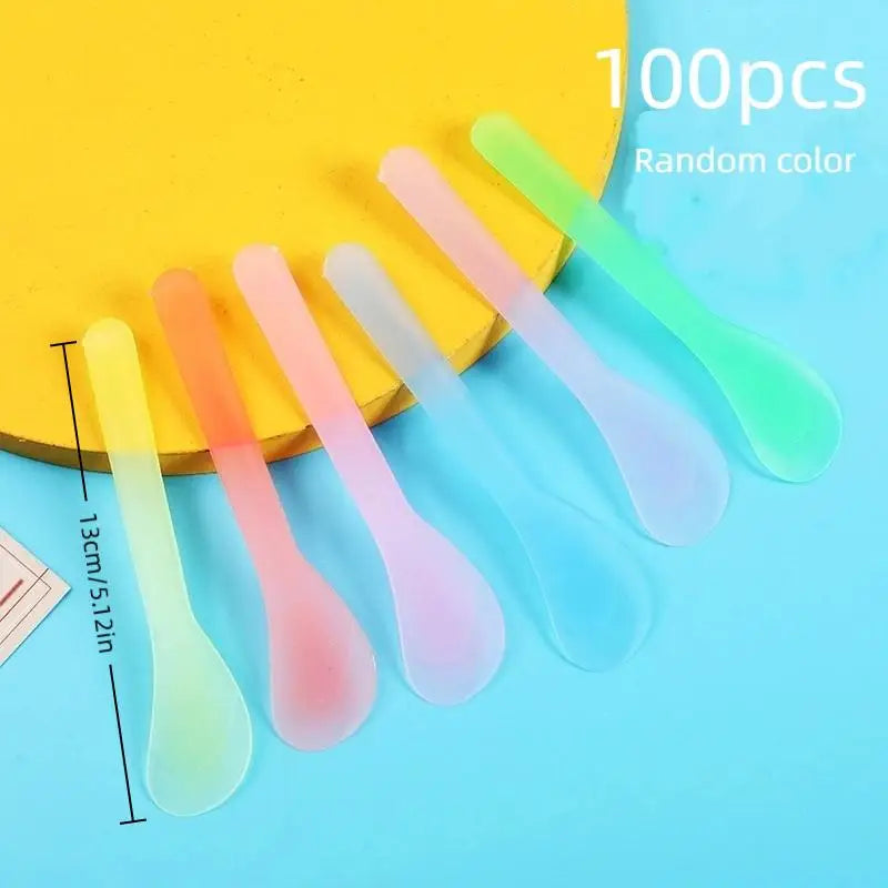 100 Pcs Beauty Makeup Sticks Mud Mixing Disposable Tools Facial Mask Stick Cosmetic Spatula Crescent Spoon DIY Face Mask Spoon