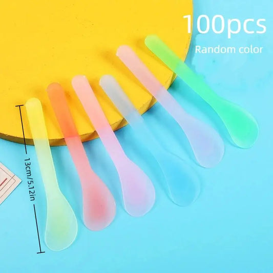 100 Pcs Beauty Makeup Sticks Mud Mixing Disposable Tools Facial Mask Stick Cosmetic Spatula Crescent Spoon DIY Face Mask Spoon