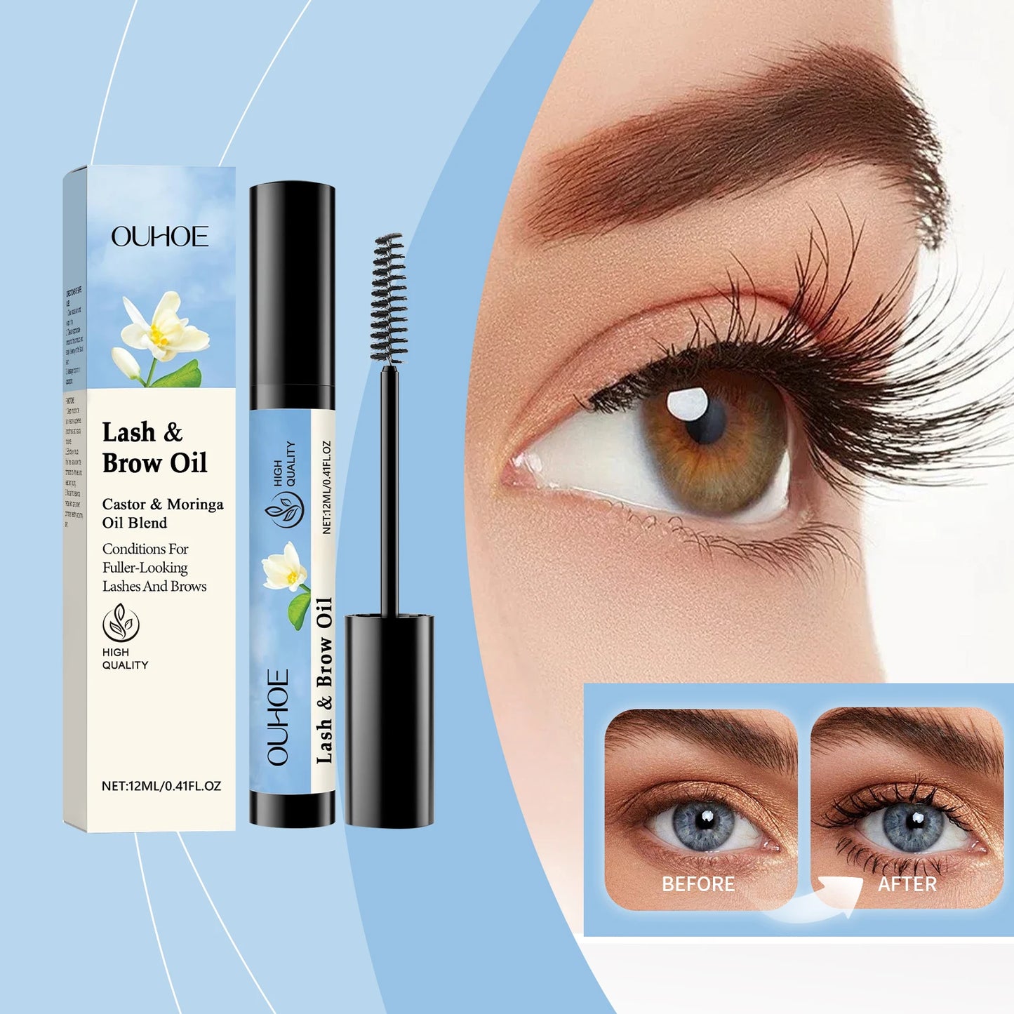 OUHOE 12ML Mascara And Brow Oil Eyelash Eyebrow Care Natural Makeup, Black and Beautiful, Curly and Not Easy to Faint Mascara