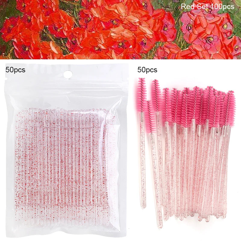100/200Pcs Disposable Makeup Brush Crystal Lip Gloss Microbrush Mascara Wands Applicator Eyelash Extension Supplies Accessories
