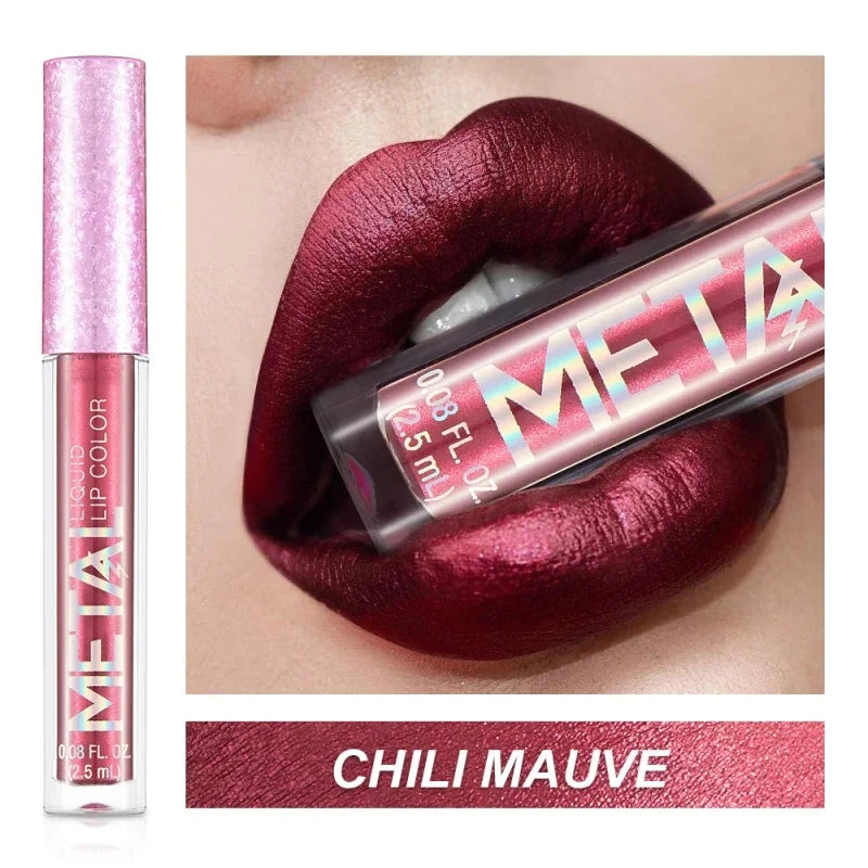 Glitter Metallic Liquid Lipstick Waterproof Shiny Shimmer Metal Lip Gloss Tint Non-Stick Cup Lipgloss Long Lasting Makeup Beauty