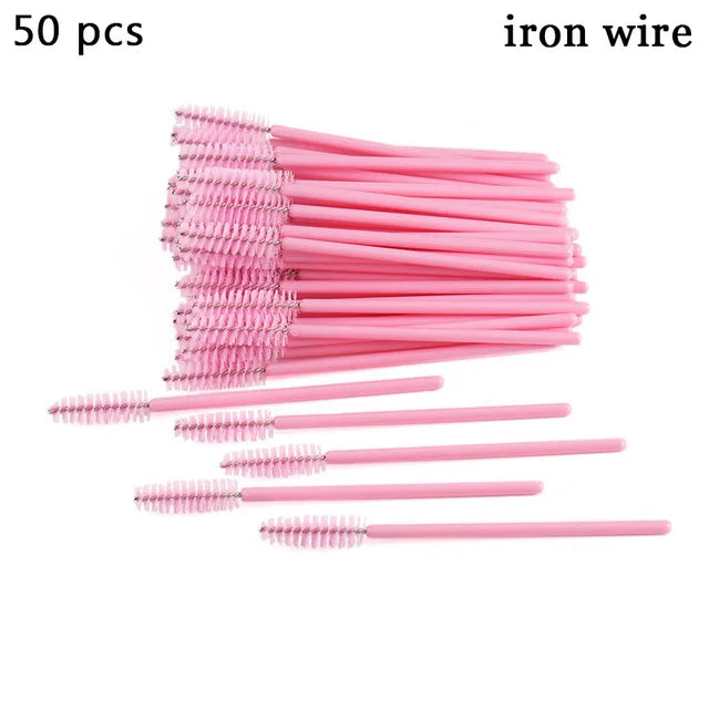 50pcs/set Professional Eyebrow Mascara Wand Applicator Eyelash Brush Wholesale Disposable Lash Wands Eyelash Extension Supplies