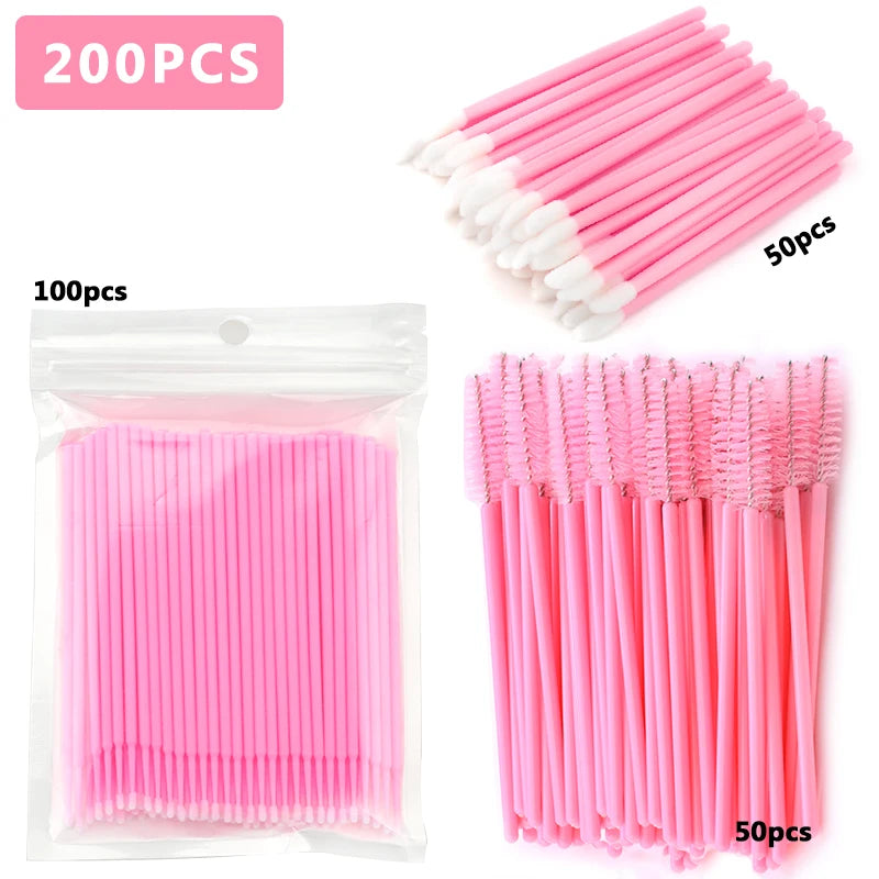 100/200Pcs Disposable Makeup Brush Crystal Lip Gloss Microbrush Mascara Wands Applicator Eyelash Extension Supplies Accessories