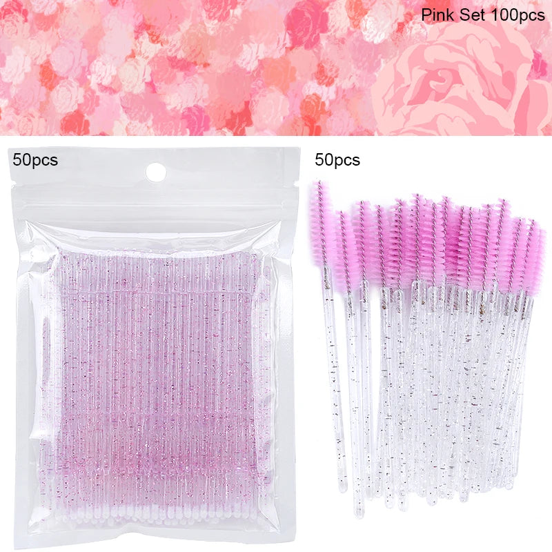 100/200Pcs Disposable Makeup Brush Crystal Lip Gloss Microbrush Mascara Wands Applicator Eyelash Extension Supplies Accessories