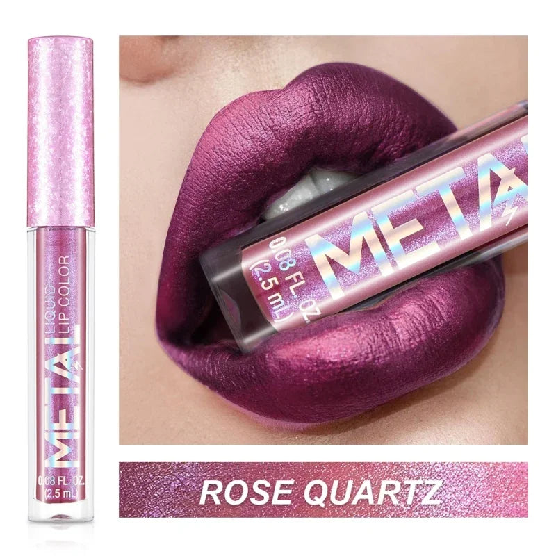 Glitter Metallic Liquid Lipstick Waterproof Shiny Shimmer Metal Lip Gloss Tint Non-Stick Cup Lipgloss Long Lasting Makeup Beauty