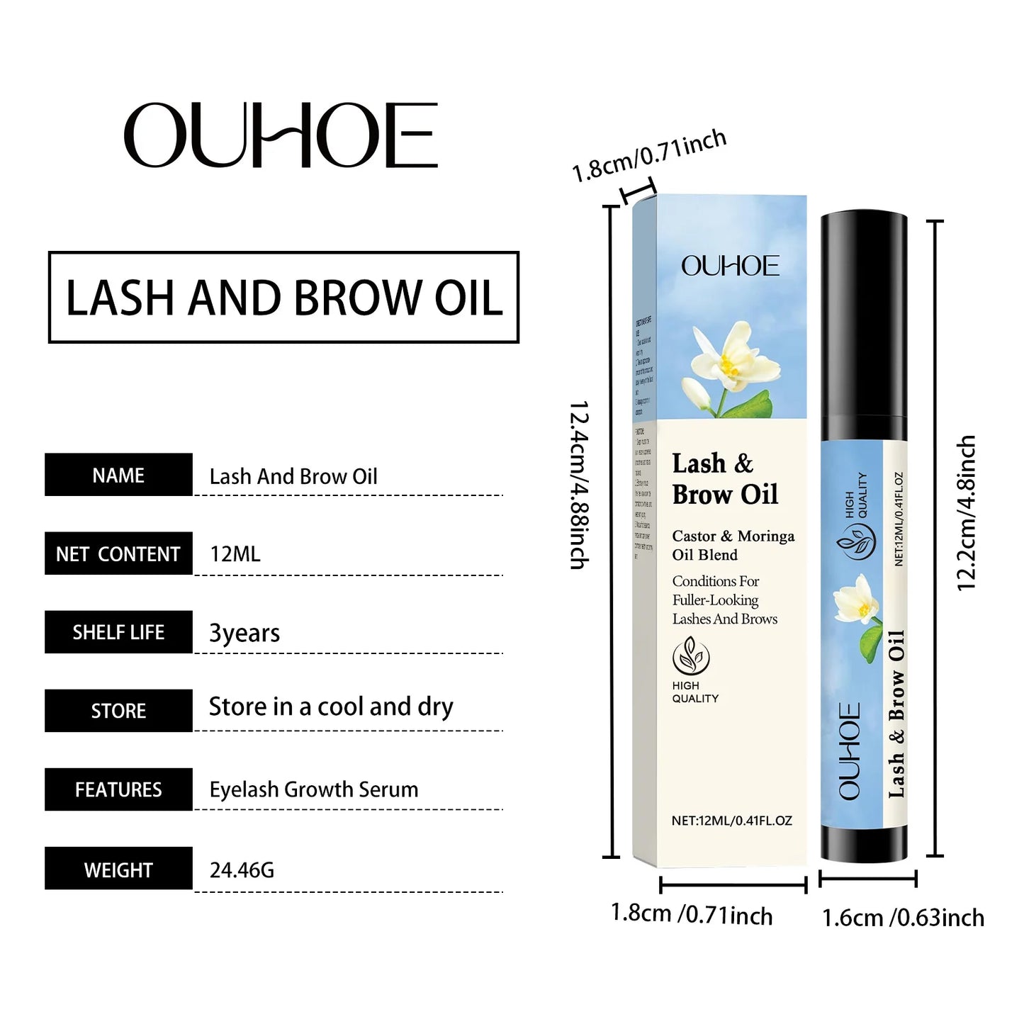 OUHOE 12ML Mascara And Brow Oil Eyelash Eyebrow Care Natural Makeup, Black and Beautiful, Curly and Not Easy to Faint Mascara