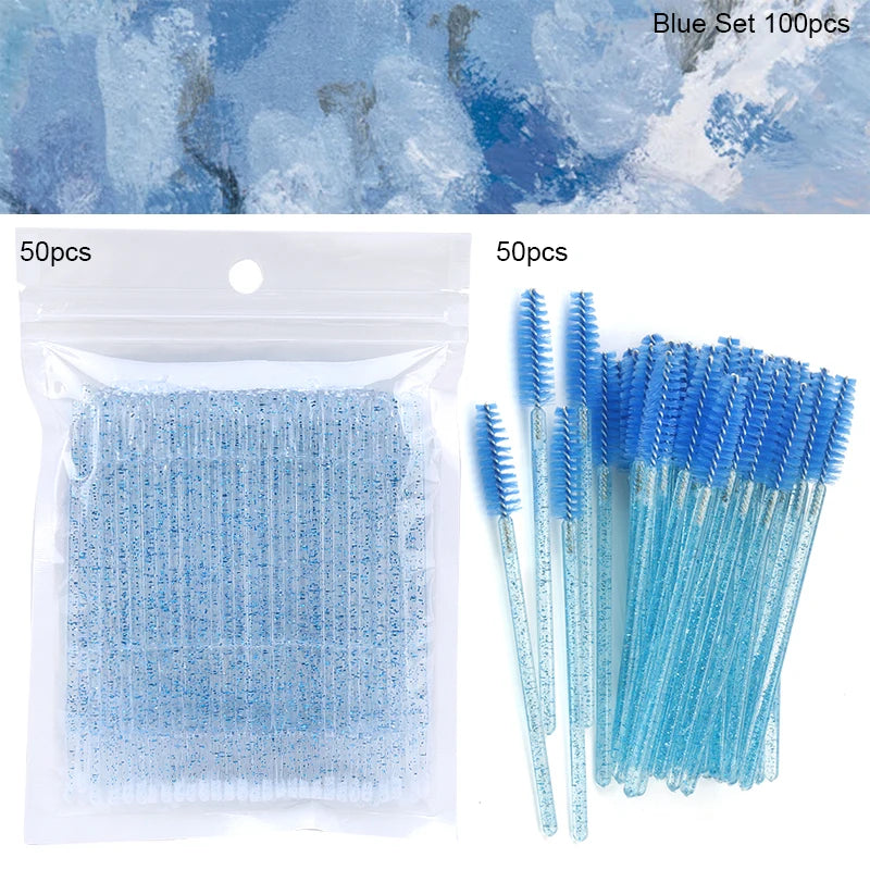 100/200Pcs Disposable Makeup Brush Crystal Lip Gloss Microbrush Mascara Wands Applicator Eyelash Extension Supplies Accessories