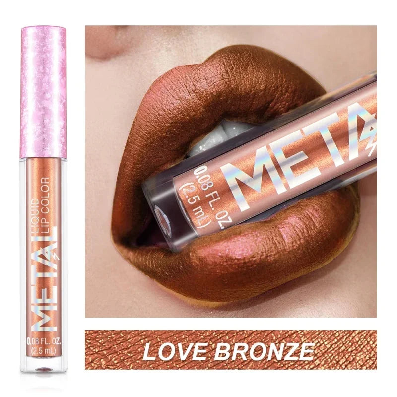 Glitter Metallic Liquid Lipstick Waterproof Shiny Shimmer Metal Lip Gloss Tint Non-Stick Cup Lipgloss Long Lasting Makeup Beauty